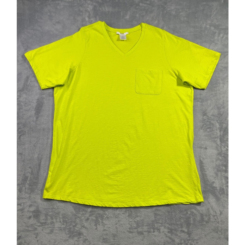 Masseys Lime Green Cotton Slub V-Neck Pocket T-Shirt Women Plus Size 3XL